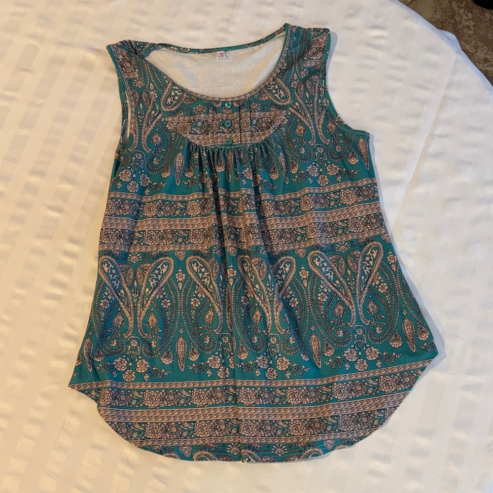 Chic Teal and Brown Paisley Tank Top